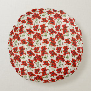 Coussins Ronds Motif floral à coquelicot rouge vintage, Art botan