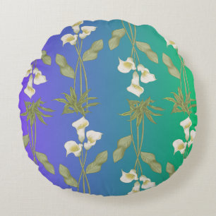 Coussins Ronds Motif floral à fleurs blanches