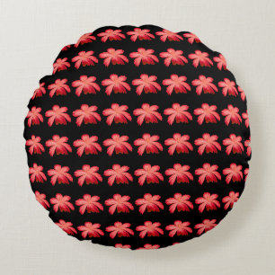 Coussins Ronds Motif floral aquarelle Fleur rouge sur fond noir