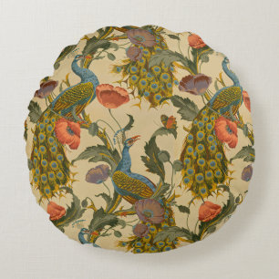 Coussins Ronds Motif floral Art nouveau vintage avec paon et pavo