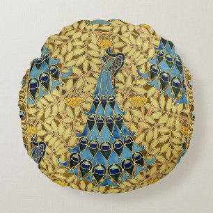 Coussins Ronds Motif floral au paon bleu Art nouveau vintage