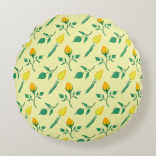 Coussins Ronds Motif floral avec rose jaune et fleurs de tulipe
