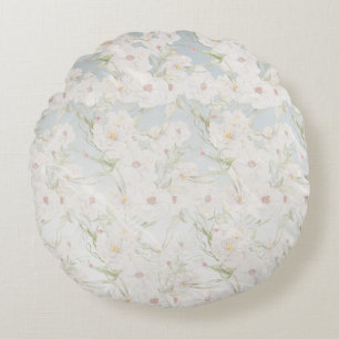 Coussins Ronds Motif floral blanc doux