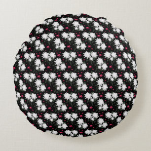 Coussins Ronds Motif floral blanc élégant sur fond noir