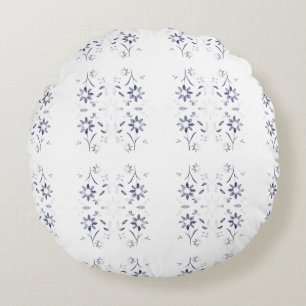 Coussins Ronds Motif floral bleu et blanc délavé