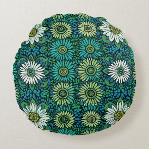Coussins Ronds Motif floral bleu, vert et blanc