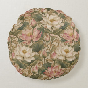 Coussins Ronds Motif floral botanique de lotus aquatique vintage