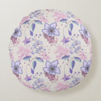 Coussins Ronds Motif floral botanique pastel lavande et rose