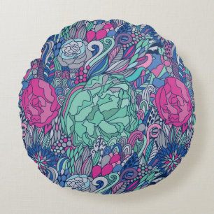 Coussins Ronds Motif floral coloré de griffonnage