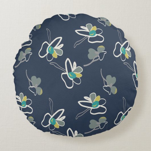 Coussins Ronds Motif floral cool de printemps bleu (Devant)