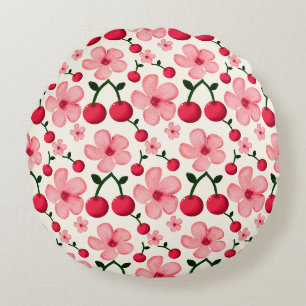 Coussins Ronds Motif floral de fleurs de cerisier, fleurs roses