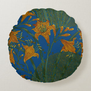 Coussins Ronds Motif floral de jour de lys vintage de Walter Cran