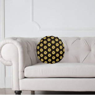 Coussins Ronds Motif floral de Marguerite Africaine Jaune sur fon