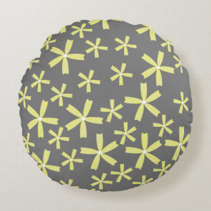 Coussins Ronds Motif floral de marguerite grise jaune