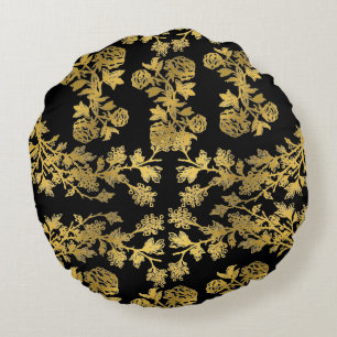 Coussins Ronds Motif floral doré esthétique de luxe