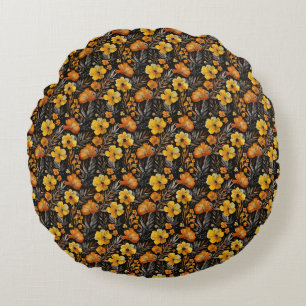 Coussins Ronds Motif floral dynamique Fleurs orange et jaune