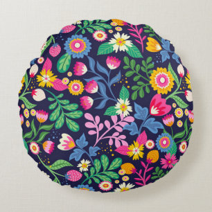 Coussins Ronds Motif floral exotique peint à la main