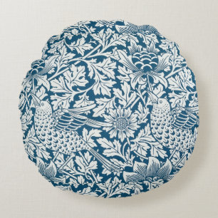 Coussins Ronds Motif floral Fleurs Feuilles Oiseaux Bleu