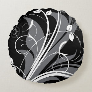 Coussins Ronds Motif floral gris sur le noir