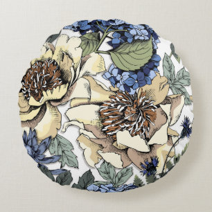 Coussins Ronds Motif floral incomparable. Hydrangea, Peony, wildf