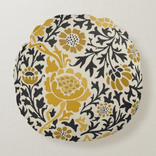 Coussins Ronds Motif floral jaune et noir de style vintage