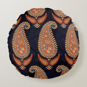 Coussins Ronds Motif floral moghol motif sur marine