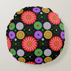 Coussins Ronds Motif floral rétro lumineux d'art folklorique colo