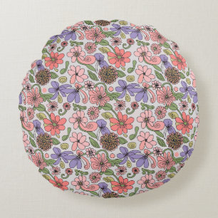 Coussins Ronds Motif Floral Rétro sans joint Boho