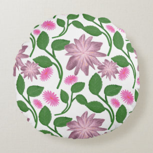 Coussins Ronds Motif floral rose avec feuilles vertes