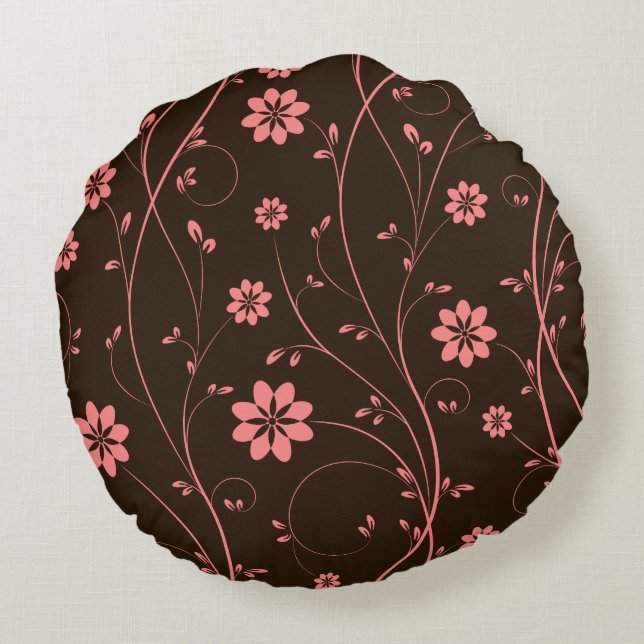 Coussins Ronds Motif floral rose et Brown (Dos)
