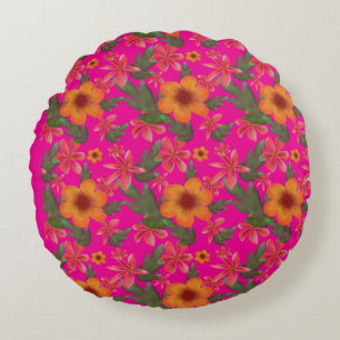 Coussins Ronds Motif floral sans couture Fleurs rouges Botanique 