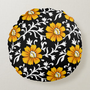 Coussins Ronds Motif floral sans soudure avec fond noir, b