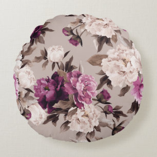 Coussins Ronds Motif floral transparent avec roses sur fond léger