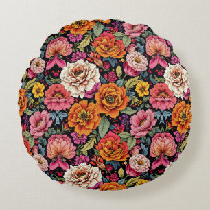 Coussins Ronds Motif floral vintage avec des couleurs vives sur f