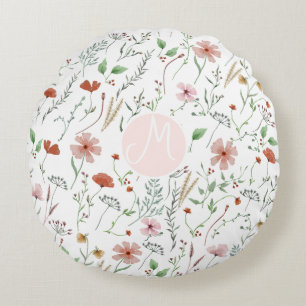 Coussins Ronds Motif floral vintage bohème à l'aquarelle de fleur