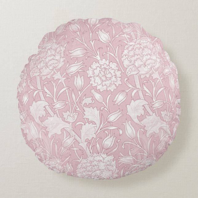 Coussins Ronds Motif Floral William Morris en rose (Devant)