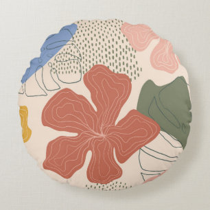Coussins Ronds Motif fluide floral dessiné à la main, collage cré
