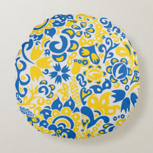 Coussins Ronds Motif folklorique aux couleurs du drapeau ukrainie