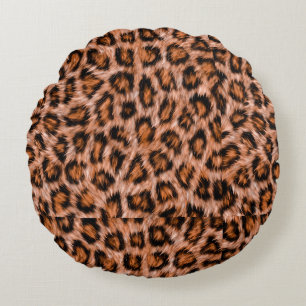 Coussins Ronds Motif Fourrure Marron Chat Léopard Jaguar