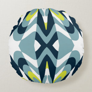 Coussins Ronds Motif géométrique abstrait en bleu marine, sarcell