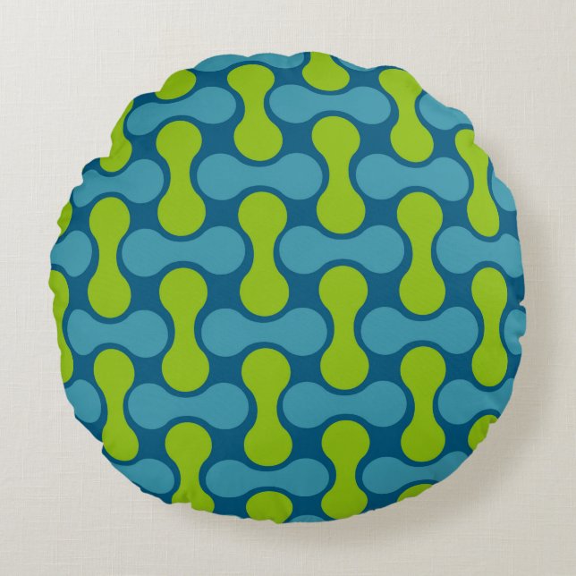 Coussins Ronds Motif géométrique Abstrait rétro en bleu et vert (Devant)