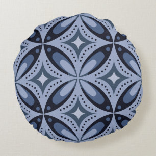 Coussins Ronds Motif géométrique bleu de style rétro