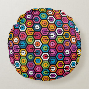 Coussins Ronds Motif géométrique coloré avec des hexagones