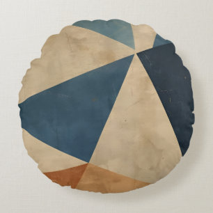Coussins Ronds Motif géométrique en bleus, beiges et rouille