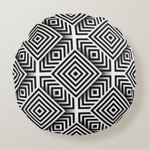 Coussins Ronds Motif géométrique. Noir et blanc. Carrés et st