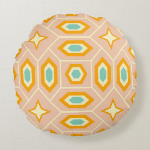 Coussins Ronds Motif géométrique rétro avec des hexagones et des 