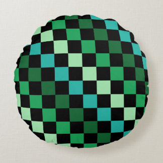 Coussins Ronds Motif Gingham à Carreaux Verts et Bleus