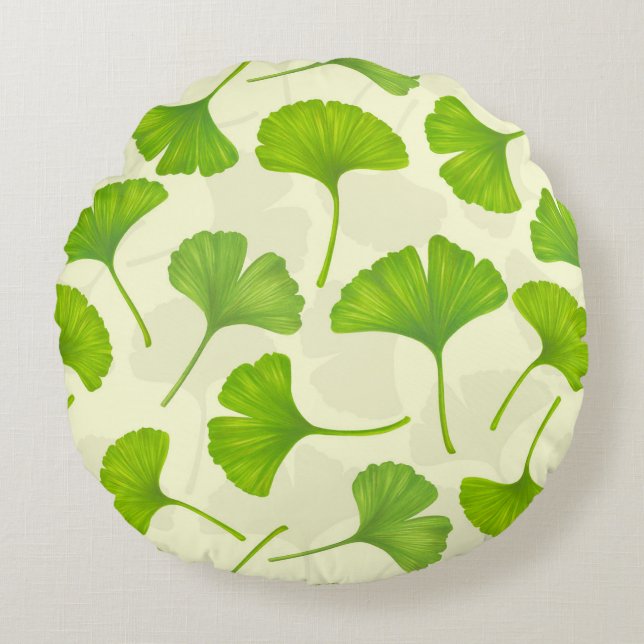 Coussins Ronds Motif Ginkgo sur blanc (Devant)