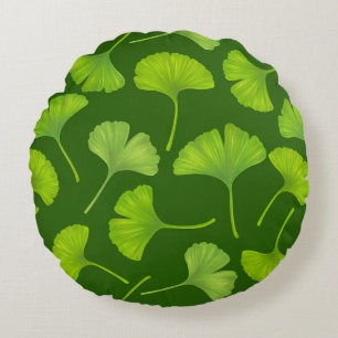 Coussins Ronds Motif Ginkgo sur vert foncé