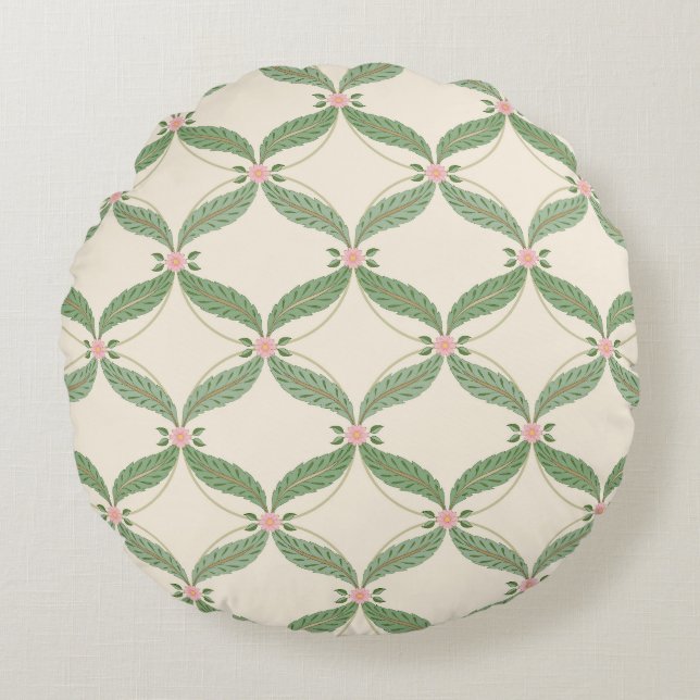 Coussins Ronds Motif Grille Fleurs Feuilles simples (Devant)